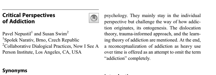 Critical Perspectives of Addiction