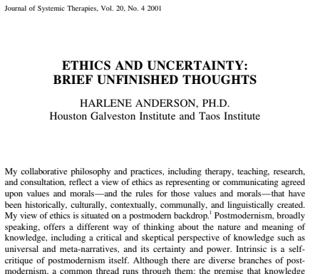 ETHICS AND UNCERTAINTY: BRIEF UNFINISHED THOUGHTS