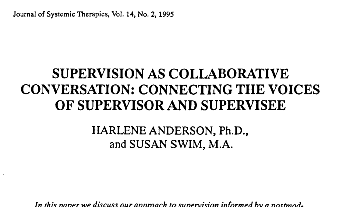 SUPERVISION AS COLLABORATIVE CONVERSATION: CONNECTING THE VOICES OF SUPERVISOR AND SUPERVISEE