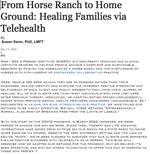 From Horse Ranch to Home Ground: Healing Families via Telehealth