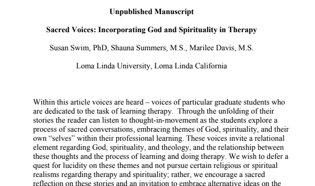 Sacred Voices: Incorporating God and Spirituality in Therapy
